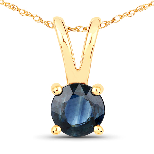 Sapphire-0.65 Carat Genuine Blue Sapphire 14K Yellow Gold Pendant