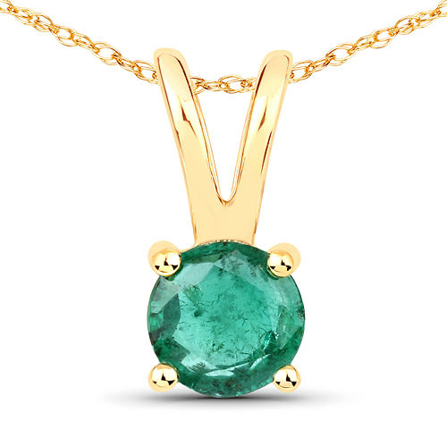 Emerald-0.42 Carat Genuine Zambian Emerald 14K Yellow Gold Pendant