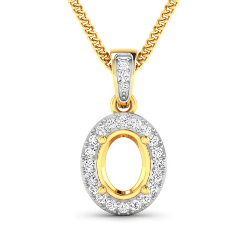 Diamond-0.18 Carat Genuine White Diamond 14K Yellow Gold Semi Mount Pendant - holds 8x6mm Oval Gemstone