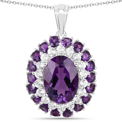 Amethyst-10.02 Carat Genuine Amethyst and White Topaz .925 Sterling Silver Pendant