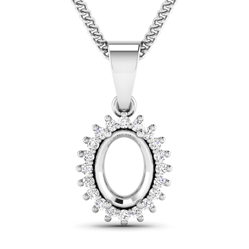 Diamond-0.13 Carat Genuine White Diamond 14K White Gold Semi Mount Pendant - holds 8x6mm Oval Gemstone