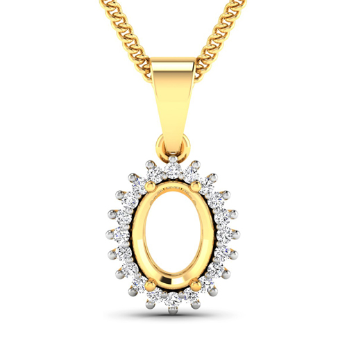 Diamond-0.13 Carat Genuine White Diamond 14K Yellow Gold Semi Mount Pendant - holds 8x6mm Oval Gemstone