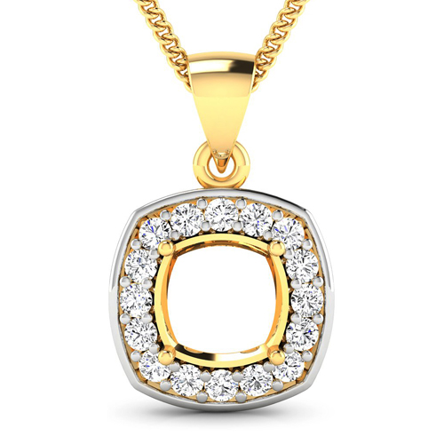 Diamond-0.48 Carat Genuine White Diamond 14K Yellow Gold Semi Mount Pendant - holds 8x8mm Cushion Gemstone