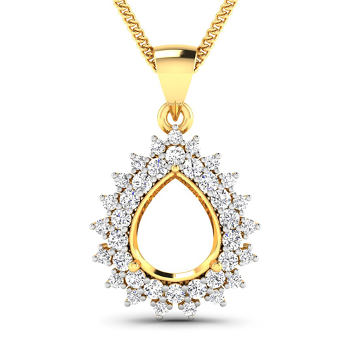Diamond-0.81 Carat Genuine White Diamond 14K Yellow Gold Semi Mount Pendant - holds 11x9mm Pear Gemstone