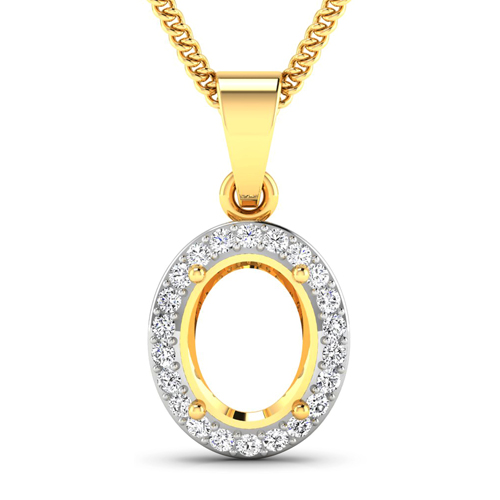 Diamond-0.22 Carat Genuine White Diamond 14K Yellow Gold Semi Mount Pendant - holds 9x7mm Oval Gemstone