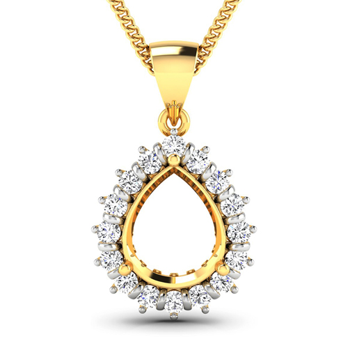 Diamond-0.48 Carat Genuine White Diamond 14K Yellow Gold Semi Mount Pendant - holds 11x9mm Pear Gemstone
