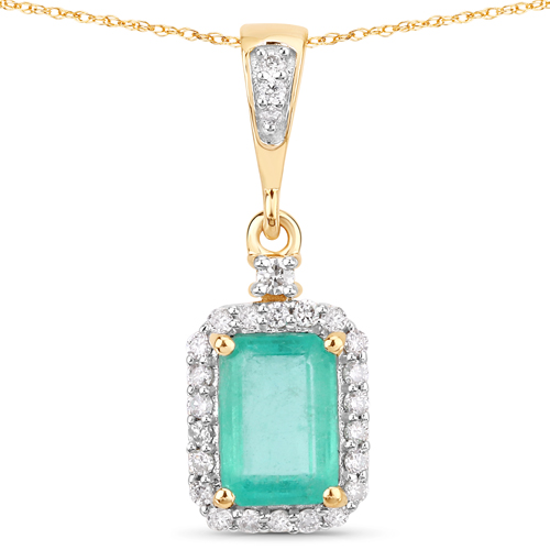 Emerald-0.84 Carat Genuine Colombian Emerald and White Diamond 14K Yellow Gold Pendant