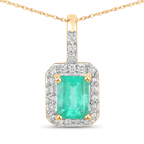 Emerald-0.96 Carat Genuine Colombian Emerald and White Diamond 14K Yellow Gold Pendant