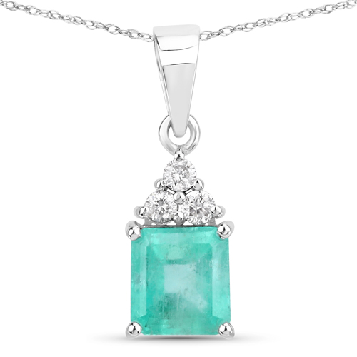 Emerald-1.28 Carat Genuine Colombian Emerald and White Diamond 14K White Gold Pendant