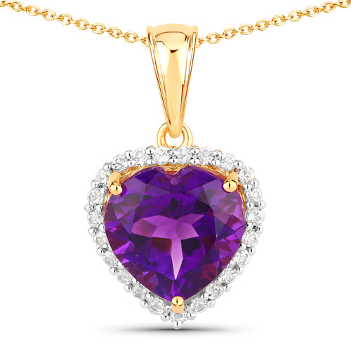 Amethyst-4.76 Carat Genuine Amethyst and White Topaz .925 Sterling Silver Pendant