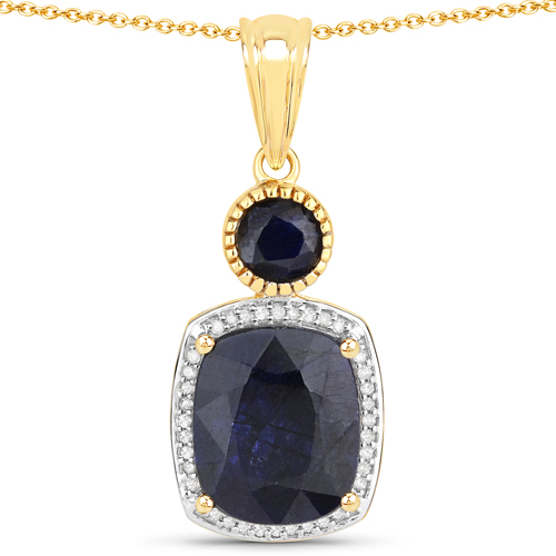 Sapphire-6.90 Carat Dyed Sapphire and White Diamond .925 Sterling Silver Pendant