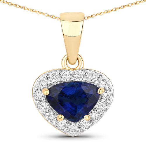Sapphire-1.19 Carat Genuine Blue Sapphire and White Diamond 14K Yellow Gold Pendant