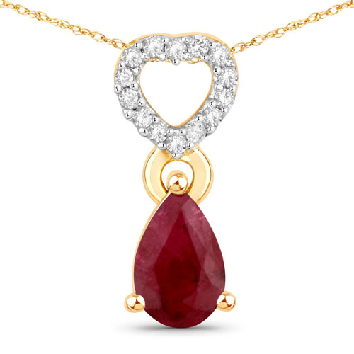 Ruby-0.44 Carat Genuine Mozambique Ruby And White Diamond 10K Yellow Gold Pendant