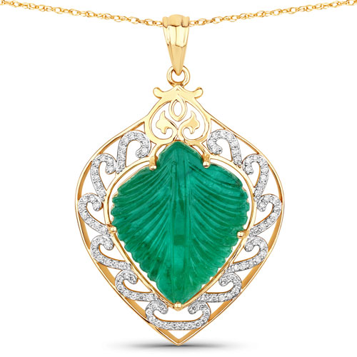 Emerald-22.15 Carat Genuine Colombian Emerald and White Diamond 14K Yellow Gold Pendant