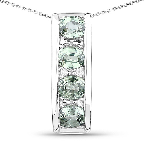 Sapphire-0.90 Carat Genuine Green Sapphire and White Diamond .925 Sterling Silver Pendant
