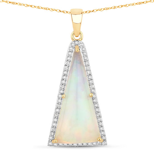 Opal-4.34 Carat Genuine Ethiopian Opal and White Diamond 14K Yellow Gold Pendant
