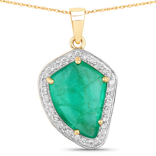 Emerald-4.57 Carat Genuine Colombian Emerald and White Diamond 14K Yellow Gold Pendant