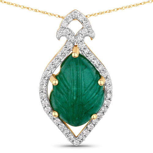 Emerald-3.68 Carat Genuine Colombian Emerald and White Diamond 14K Yellow Gold Pendant