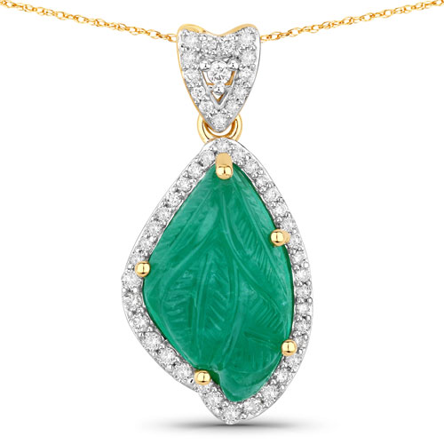 Emerald-6.28 Carat Genuine Colombian Emerald and White Diamond 14K Yellow Gold Pendant