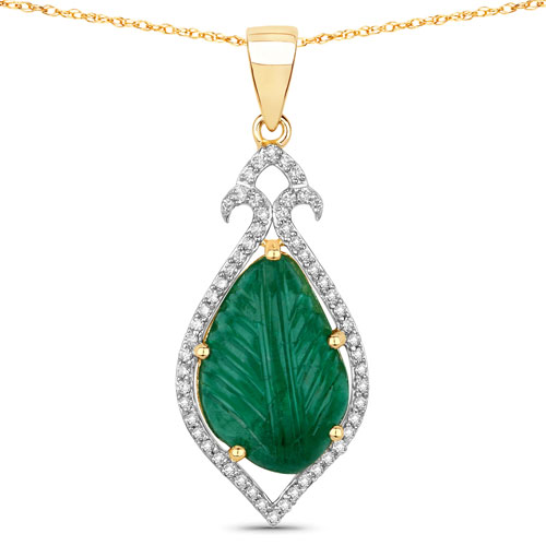 Emerald-7.76 Carat Genuine Colombian Emerald and White Diamond 14K Yellow Gold Pendant