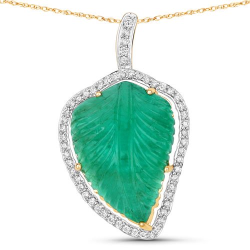 Emerald-28.78 Carat Genuine Colombian Emerald and White Diamond 14K Yellow Gold Pendant