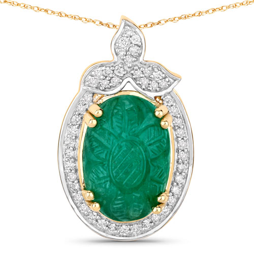 Emerald-7.08 Carat Genuine Colombian Emerald and White Diamond 14K Yellow Gold Pendant