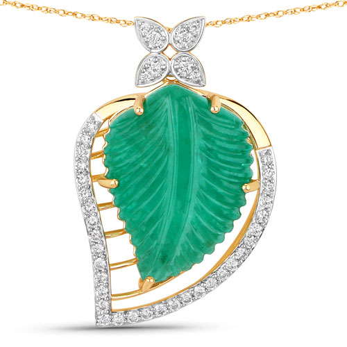 Emerald-29.67 Carat Genuine Colombian Emerald and White Diamond 14K Yellow Gold Pendant