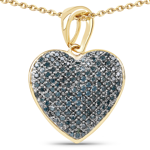 Diamond-14K Yellow Gold Plated 0.68 Carat Genuine Blue Diamond .925 Sterling Silver Heart Shape Pendant