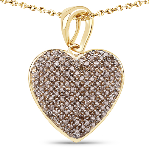 Diamond-14K Yellow Gold Plated 0.68 Carat Genuine Champagne Diamond .925 Sterling Silver Heart Shape Pendant