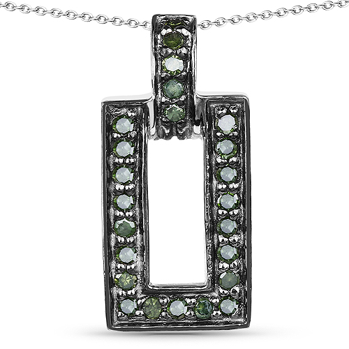 Diamond-0.36 Carat Genuine Green Diamond .925 Sterling Silver Pendant