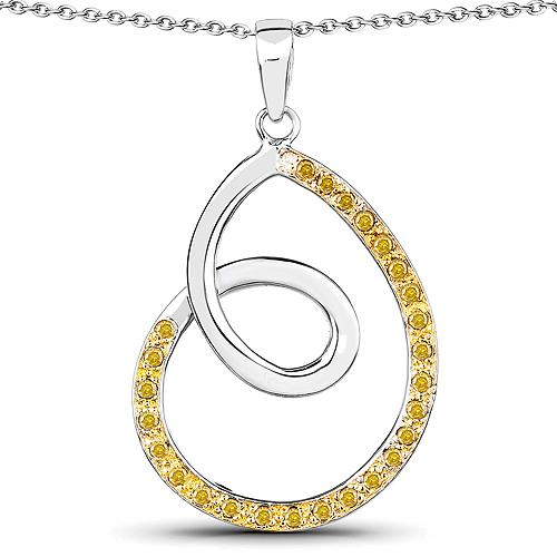 Diamond-0.31 Carat Genuine Yellow Diamond .925 Sterling Silver Pendant