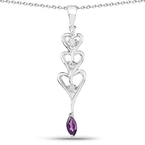 Amethyst-0.32 Carat Genuine Amethyst and White Topaz .925 Sterling Silver Pendant