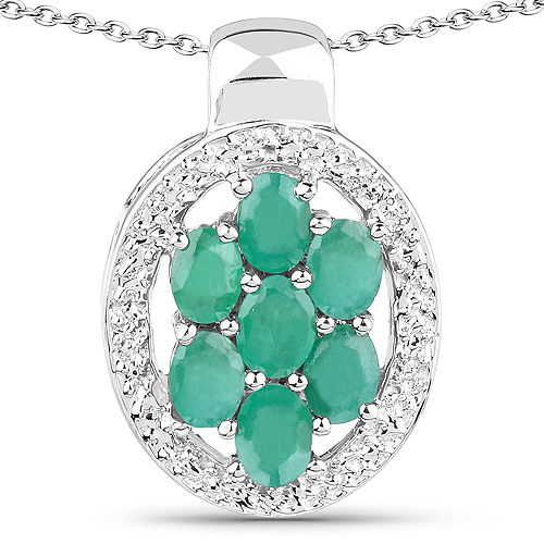 Emerald-0.98 Carat Genuine Emerald .925 Sterling Silver Pendant
