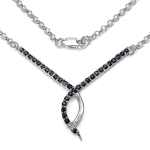 Sapphire-1.09 Carat Genuine Black Sapphire .925 Sterling Silver Pendant