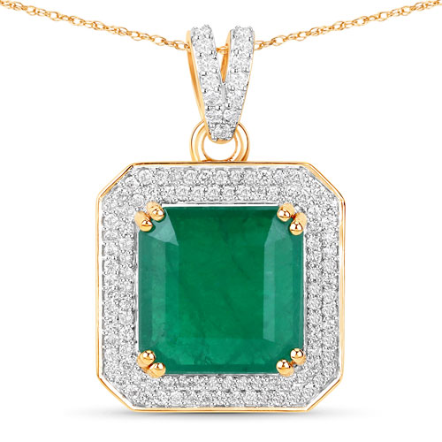 Emerald-IGI Certified 3.92 Carat Genuine Zambian Emerald and White Diamond 14K Yellow Gold Pendant