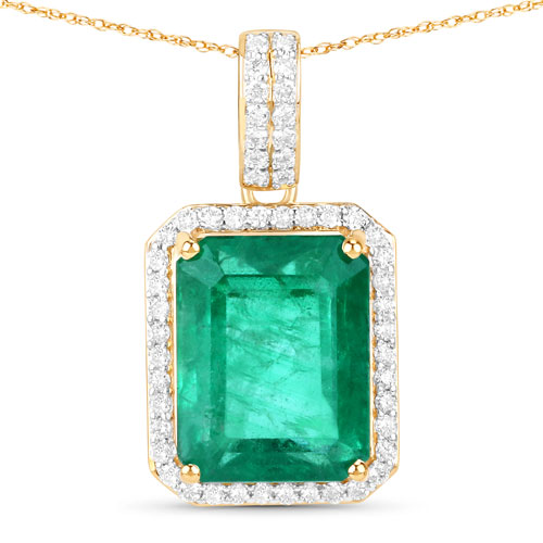Emerald-IGI Certified 4.70 Carat Genuine Zambian Emerald and White Diamond 14K Yellow Gold Pendant