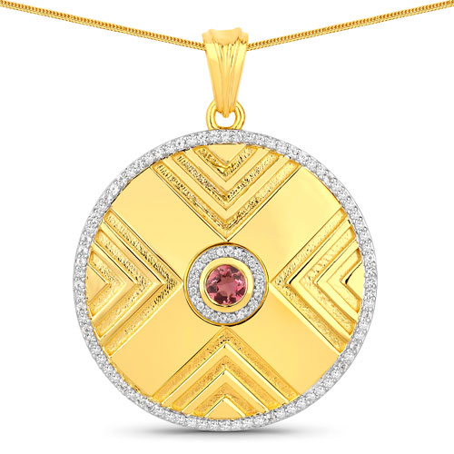 Pendants-0.69 Carat Genuine Pink Tourmaline and Created White Sapphire .925 Sterling Silver Pendant