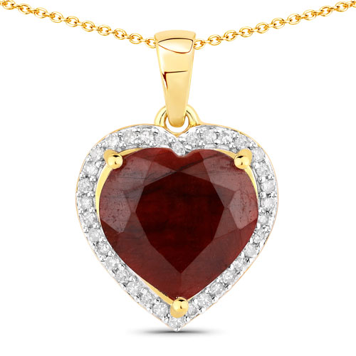 Ruby-6.08 Carat Dyed Ruby and White Diamond .925 Sterling Silver Pendant