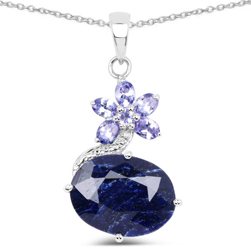 Sapphire-10.98 Carat Dyed Sapphire, Tanzanite and White Topaz .925 Sterling Silver Pendant