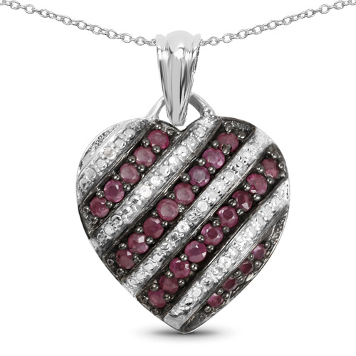 Ruby-1.56 Carat Genuine Ruby and White Topaz .925 Sterling Silver Pendant