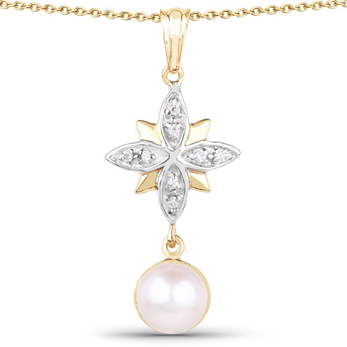 14K Yellow Gold Plated 2.44 Carat Genuine Pearl and White Cubic Zirconia .925 Sterling Silver Pendant