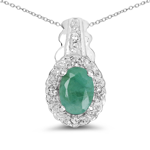 Emerald-0.68 Carat Genuine Emerald & White Topaz .925 Sterling Silver Pendant