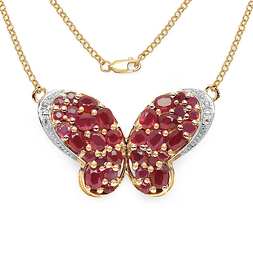 Ruby-14K Yellow Gold Plated 4.59 Carat Genuine Ruby & White Topaz .925 Sterling Silver Pendant