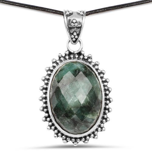 Emerald-30.15 Carat Genuine Emerald .925 Sterling Silver Pendant