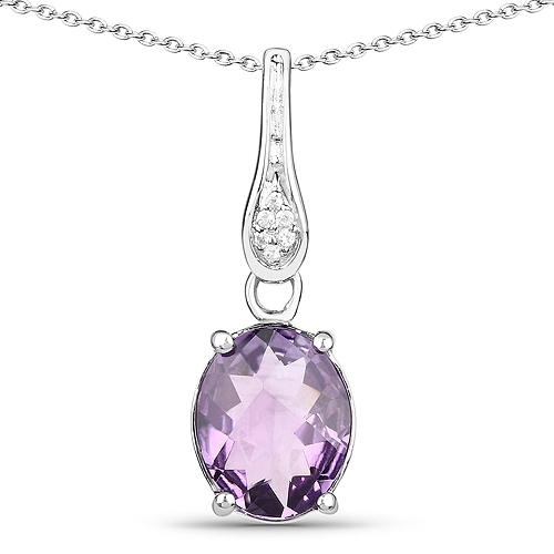 Amethyst-3.34 Carat Genuine Amethyst and White Sapphire .925 Sterling Silver Pendant