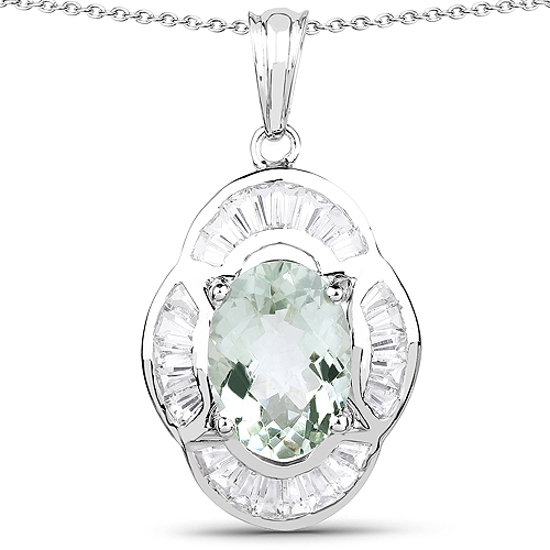 6.76 Carat Genuine Green Amethyst and White Topaz .925 Sterling Silver Pendant