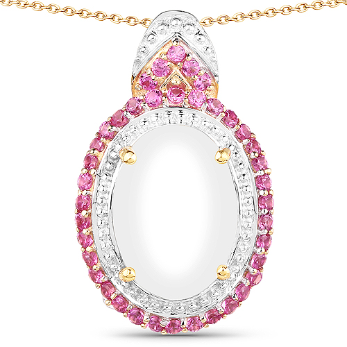 14K Yellow Gold Plated 4.57 Carat Opal and Created Ruby .925 Sterling Silver Pendant