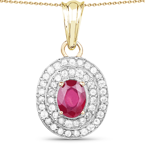 Ruby-14K Yellow Gold Plated 2.52 Carat Glass Filled Ruby and White Topaz .925 Sterling Silver Pendant