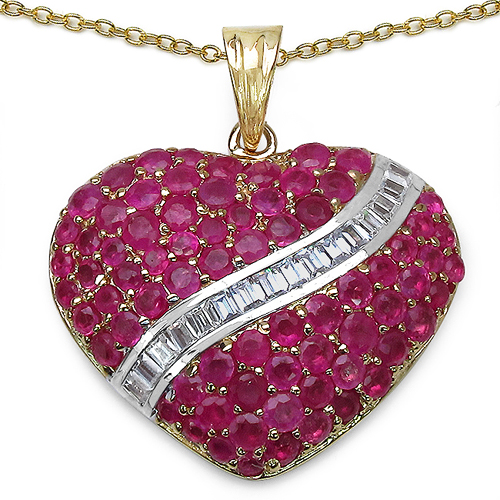 Ruby-14K Yellow Gold Plated 4.67 Carat Genuine Ruby & White Topaz .925 Sterling Silver Pendant