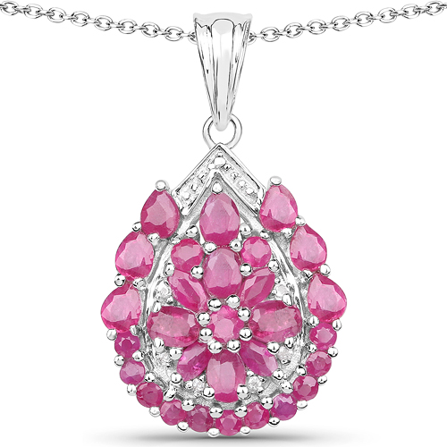 Ruby-3.50 Carat Genuine Ruby and White Topaz .925 Sterling Silver Pendant